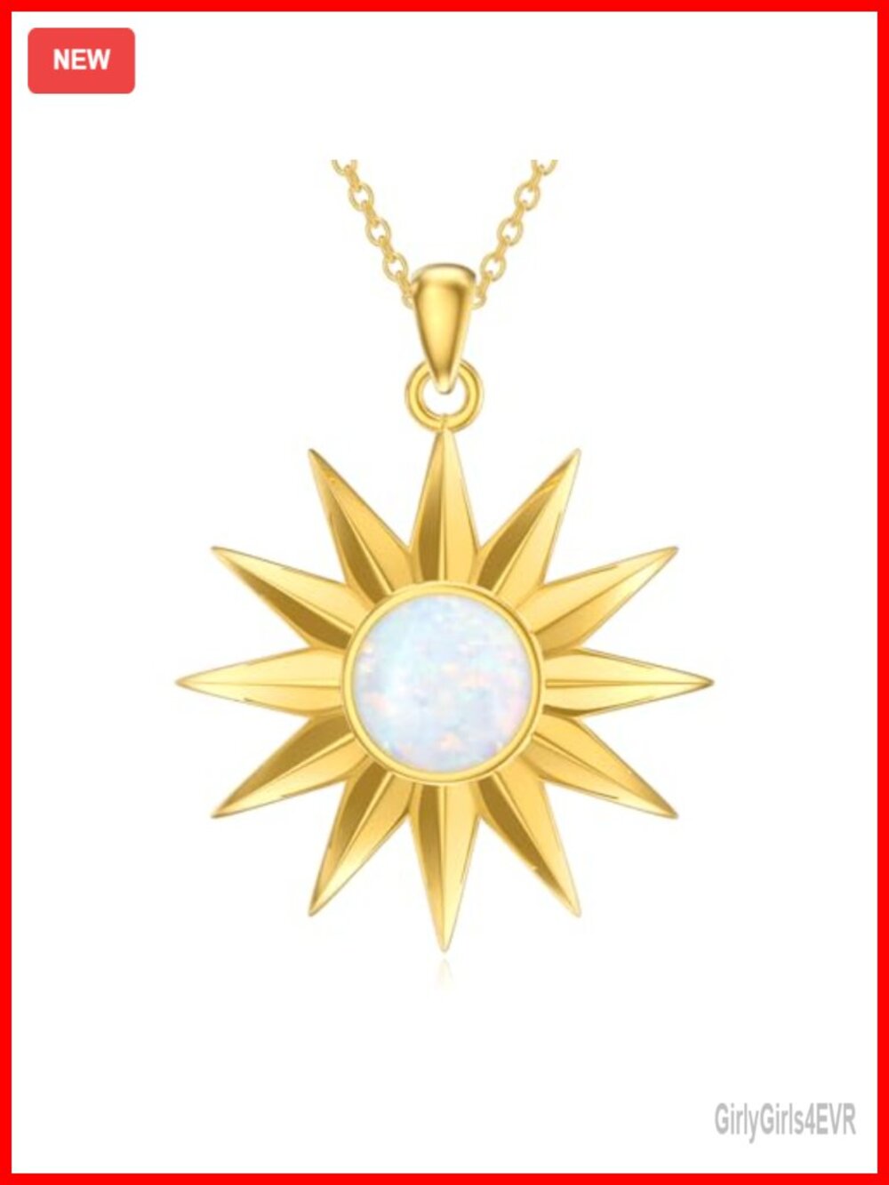 18K Gold Plated Sun Necklace White Opal Sterling Silver Pendant